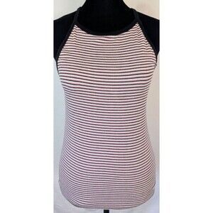 Love Charm Ribbed Striped Halter Neck Tank Top Medium Pink White Black